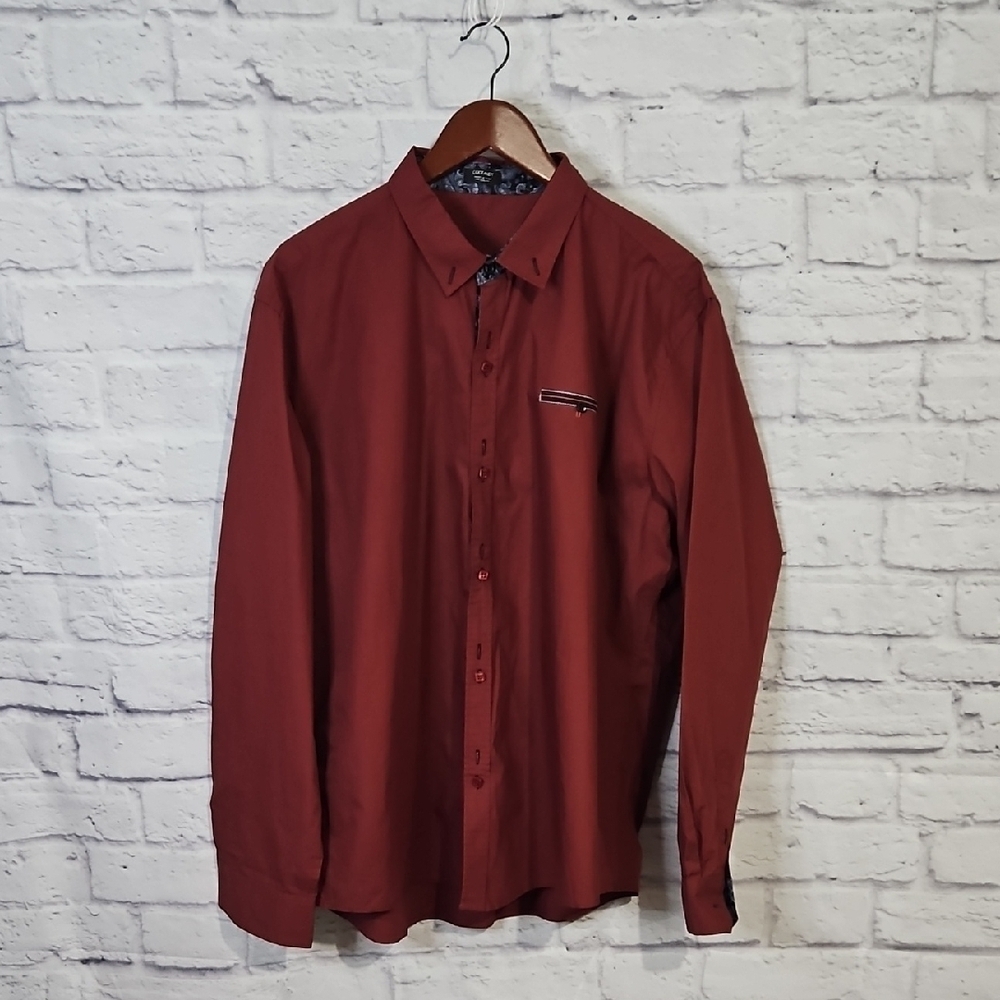 Maroon Button Down Shirt with Pasiley Details